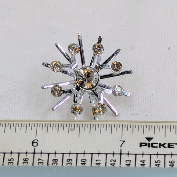 MCM Vintage Atomic Starburst Silver Toned Crystal Rhinesone Pin - Picture 2 of 3